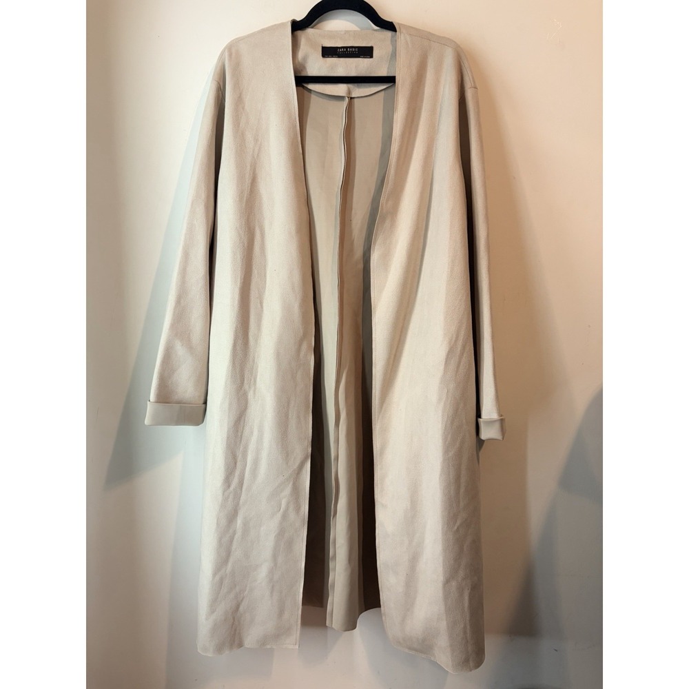 Zara‎ Basic Beige Faux Suede Duster Cardigan Open Front Coat Large